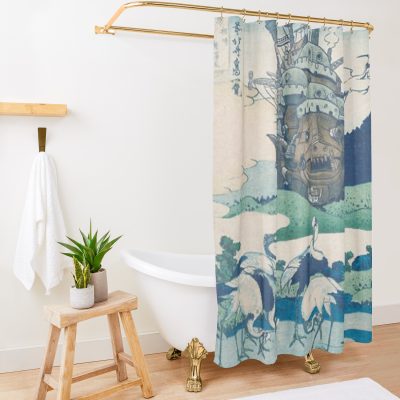 Howl'S Castle And Japanese Woodblock Mashup Poster Shower Curtain Official kaliuchisshop Merch