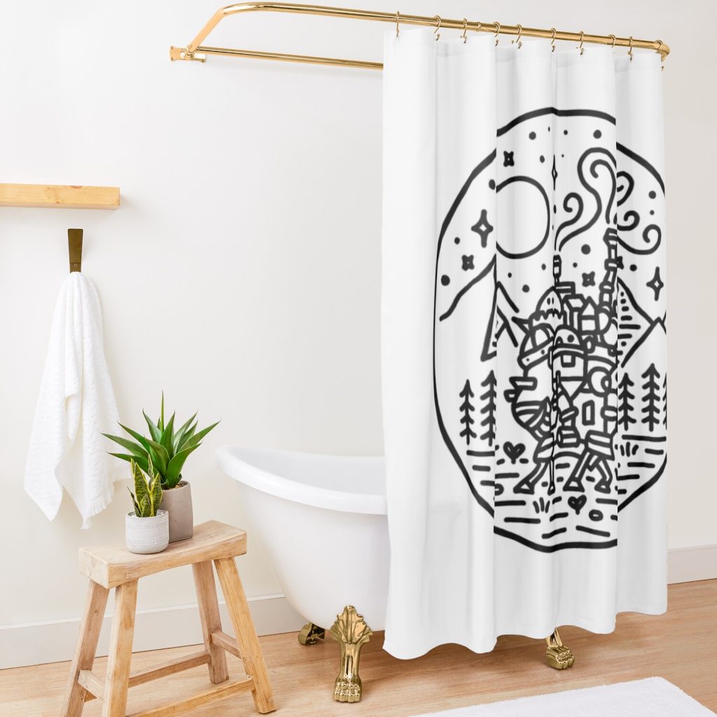 Howl'S Moving Castle - Black Outline Shower Curtain Official kaliuchisshop Merch